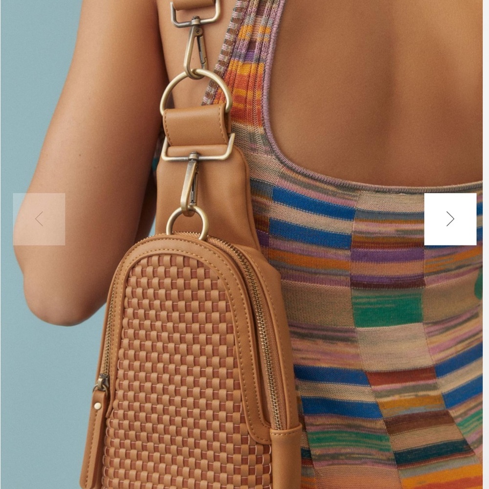 Tan Woven Leather Shoulder Bag